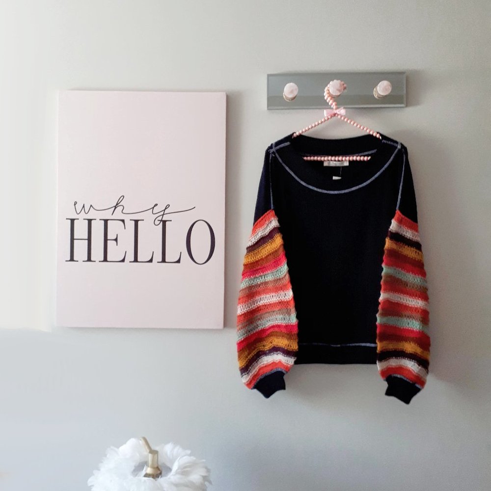 NWT Free People black balloon sleeve sweater top L - Picture 8 of 9